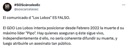 La plataforma ciudadana SOS Cárceles desmintió el supuesto video que se les atribuye a Los Lobos.