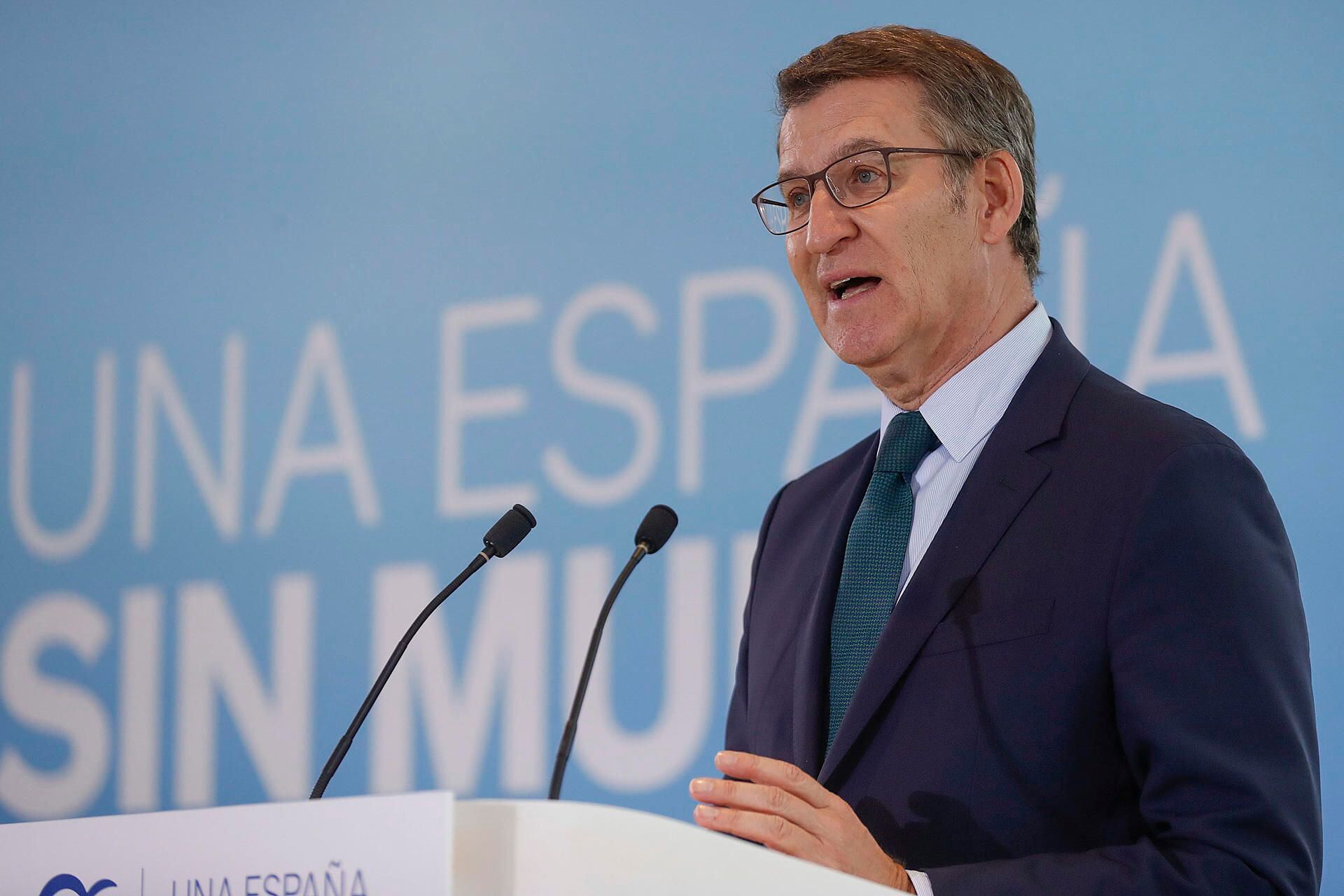El presidente del Partido Popular, Alberto Núñez Feijóo hace el balance del año 2023 del PP, este jueves en Madrid (EFE/ J.P.Gandul)