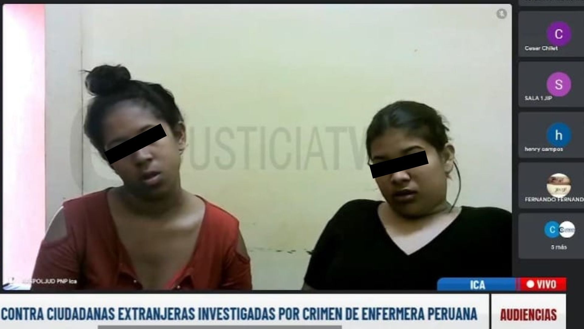 En una dramática jornada judicial, las presuntas coautoras del asesinato de Ericka Elizabeth Hernández Olivares fueron internadas en el establecimiento penal de Ica. (Justicia TV)