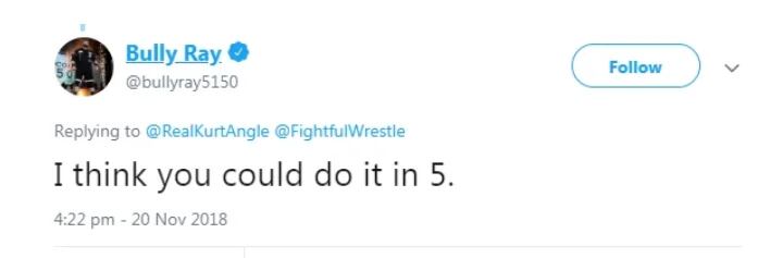 Bubba Ray Dudley le respondió a Angle que le bastarían cinco segundos para aventarle el tabique