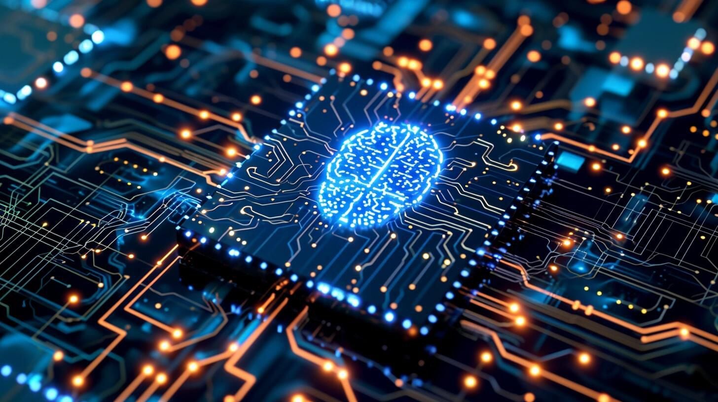 Microchip con diseño inspirado en el cerebro, representando la intersección de la inteligencia artificial con la biología humana. Un avance tecnológico que muestra la integración de los circuitos electrónicos en el ámbito de la computación y la informática. (Imagen ilustrativa Infobae)