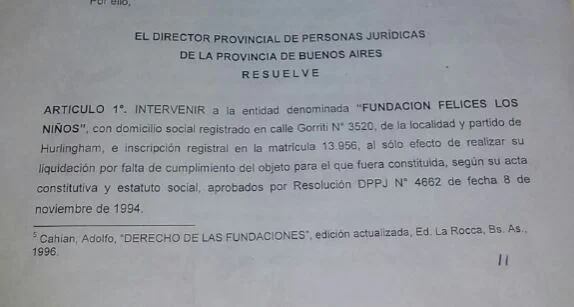 Parte del documento de intervención enviado a Felices Los Niños.