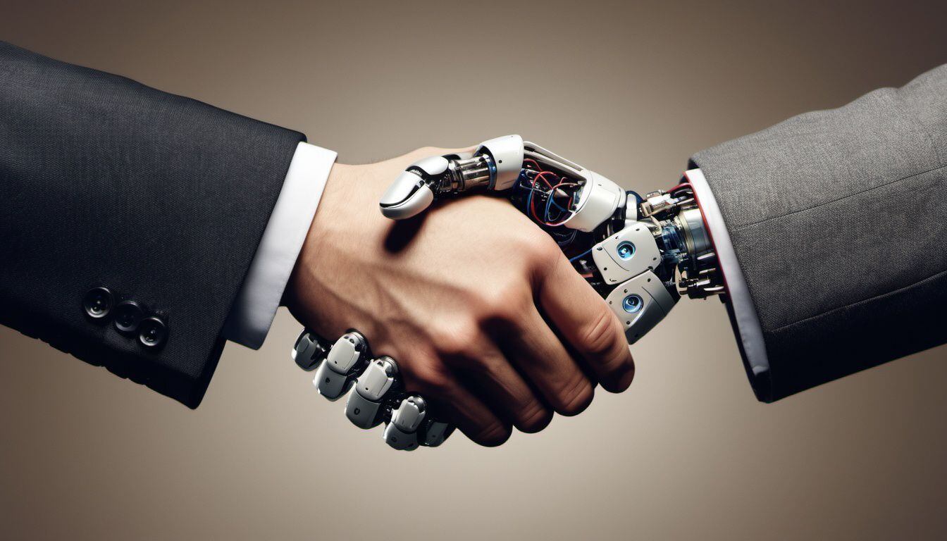 Un fuerte apretón de manos entre un hombre adulto y una mano robot - (Imagen Ilustrativa Infobae)