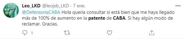 Los vecinos de la Ciudad de Buenos Aires se expresaron sobre el incremento en el pago de las patentes (Captura Twitter)