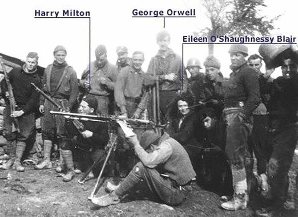 Orwell, su primera esposa y Harry Milton, un voluntario estadounidense que le salvÃ³ la vida