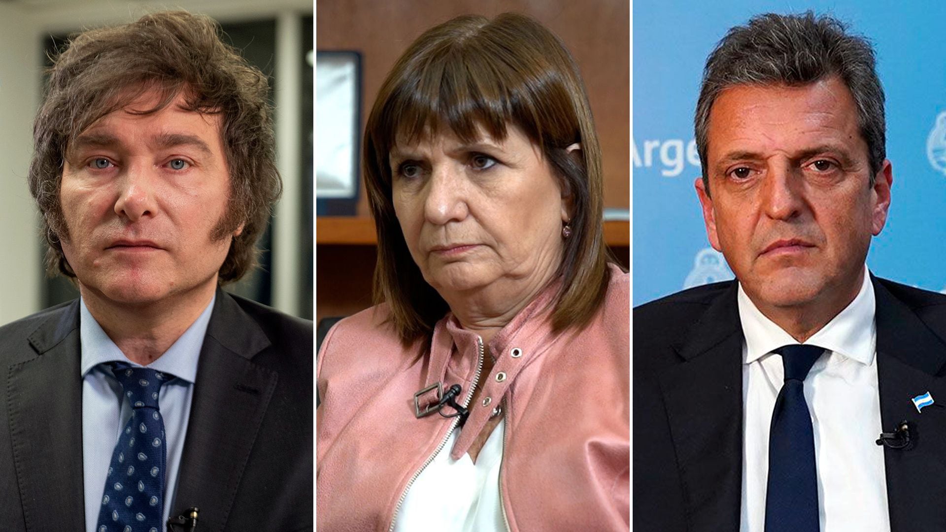 Javier Milei Patricia Bullrich y Sergio Massa