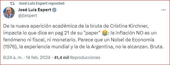 Tuit Espert contra CFK