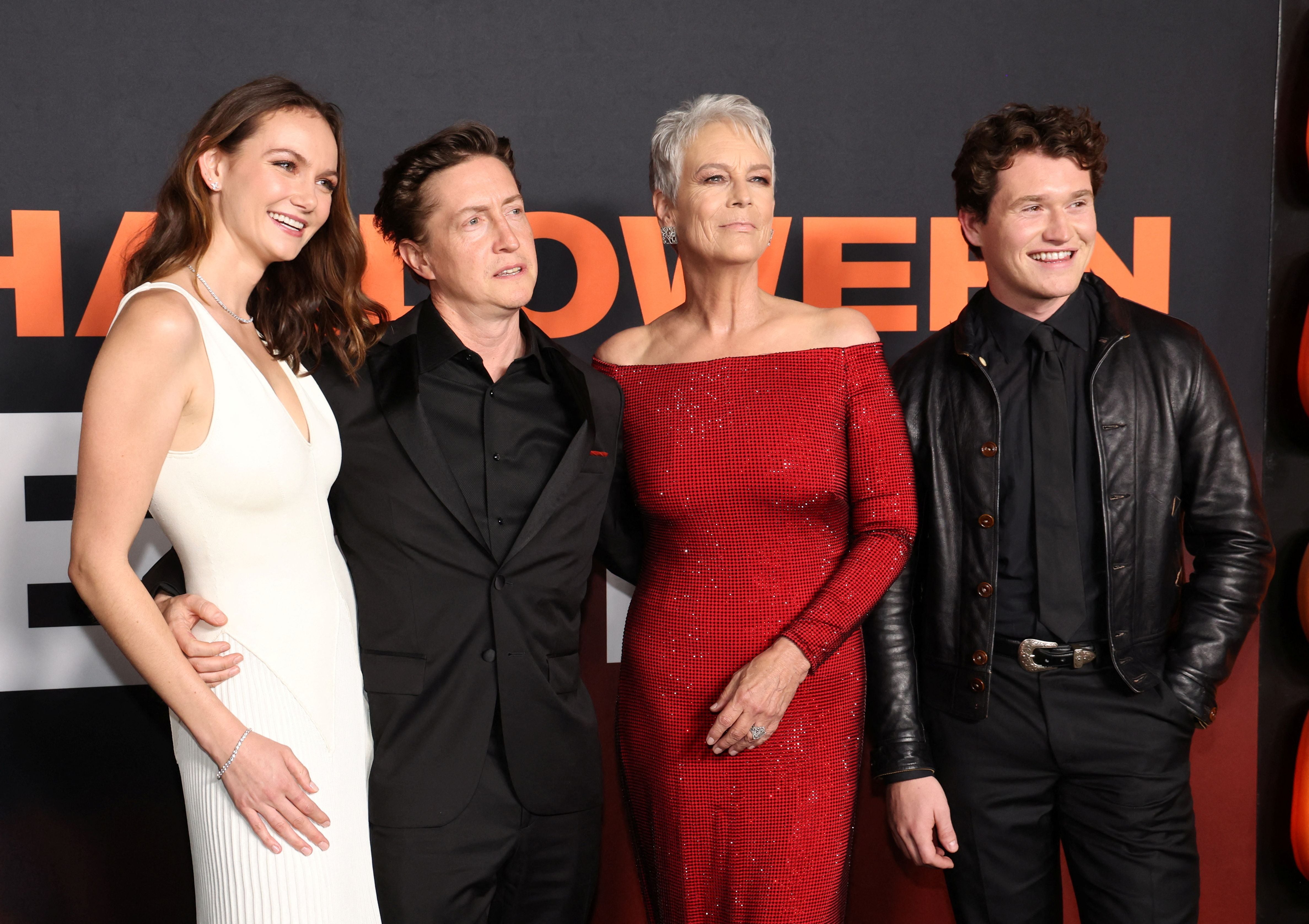 Director David Gordon Green and cast members Jamie Lee Curtis, Rohan Campbell and Andi Matichak attend a premiere for the film "Halloween Ends" in Los Angeles, California, US, October 11, 2022. REUTERS/Mario Anzuoni