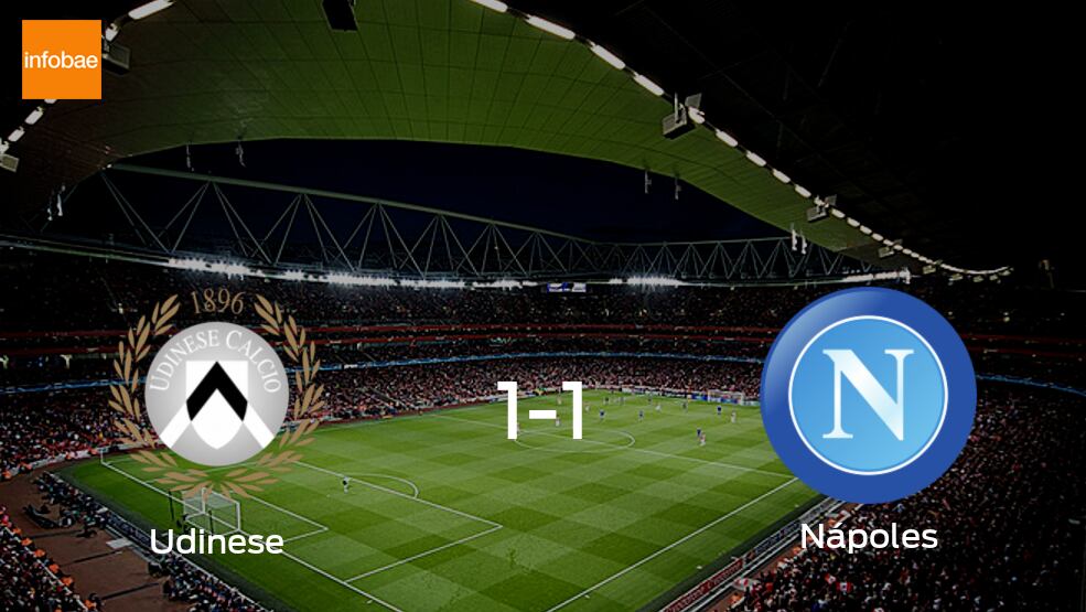 Udinese 1 - 1 NápolesEl partido disputado este lunes en el Dacia Arena y que enfrentó a Udinese y a Nápoles finalizó con un empate a uno entre ambos contendientes.Udinese llegó con la intención 