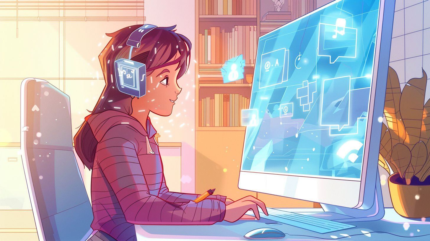 Ilustración, Joven adolescente utiliza computadora con IA para hacer la tarea - (Imagen Ilustrativa Infobae)