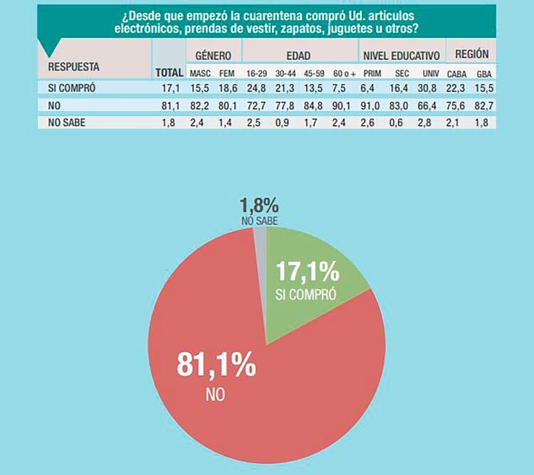 La enorme mayoría de la gente no hizo compras en electrónica, calzado e indumentaria, entre otros rubros. Fuente: Consultora Analogías