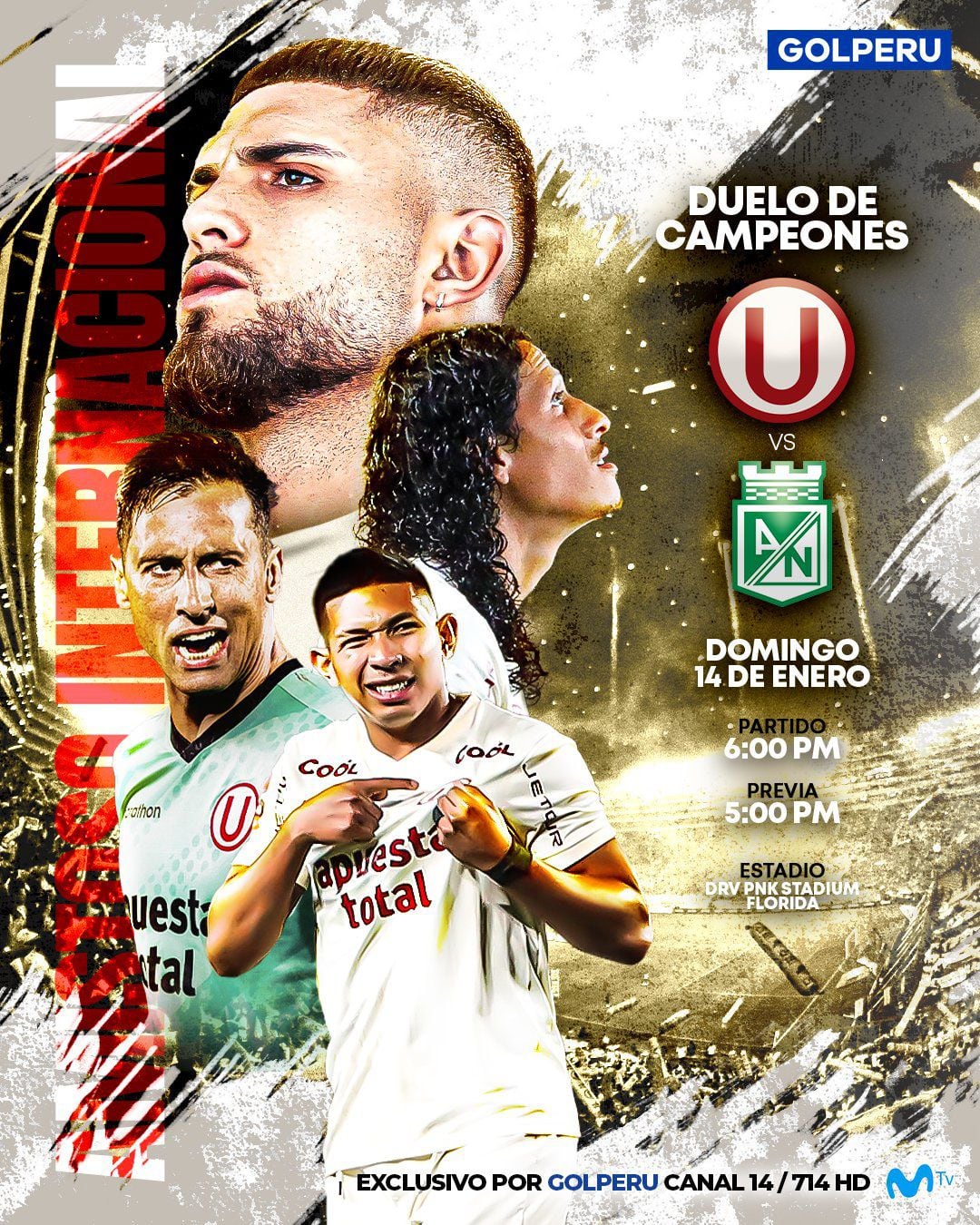 GOLPERU se encargará de transmitir el "Duelo de Campeones" entre Universitario y Atlético Nacional de Colombia.
