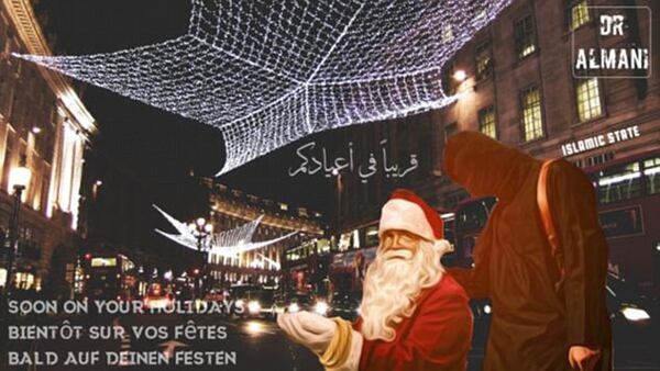 Un terrorista del ISIS se ubica detrás de Santa Claus en Regent Street, Londres