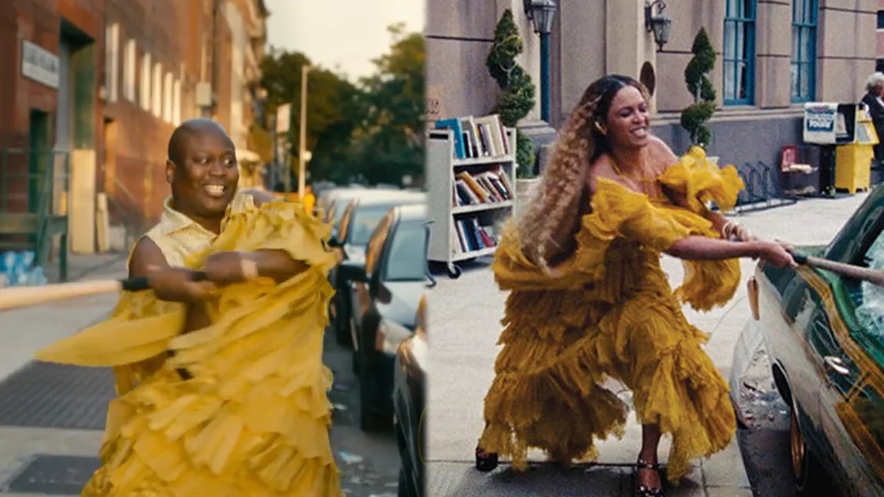 El personaje de Titus imita a la famosa artista Beyoncé en su video de “Lemonade”.