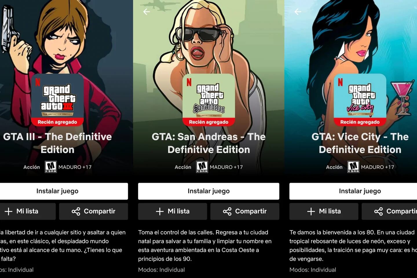 Grand Theft Auto, III, Vice City, and San Andreas on Netflix