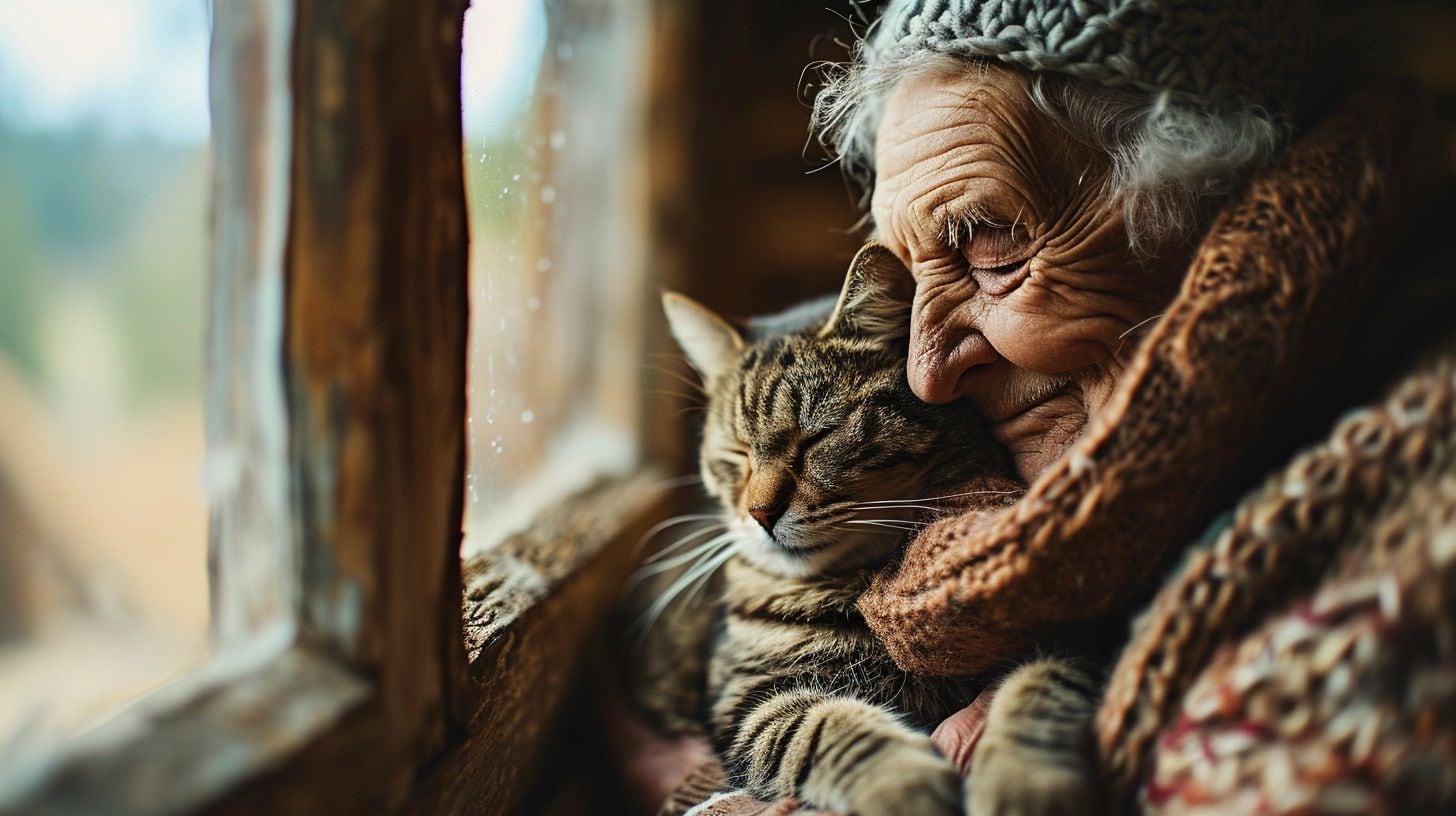 Conmovedora imagen de personas mayores disfrutando la compañía de sus mascotas. Una relación que brinda amor, alegría y bienestar emocional. - (Imagen ilustrativa Infobae)