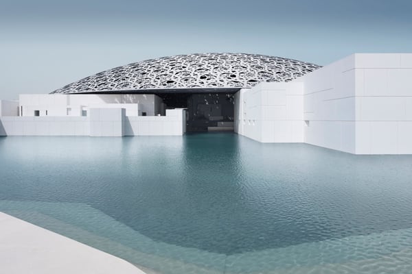 El exterior del nuevo museo Louvre-Abu Dhabi museum. (Mohamed Somji/Louvre Abu Dhabi/The Washington Post)