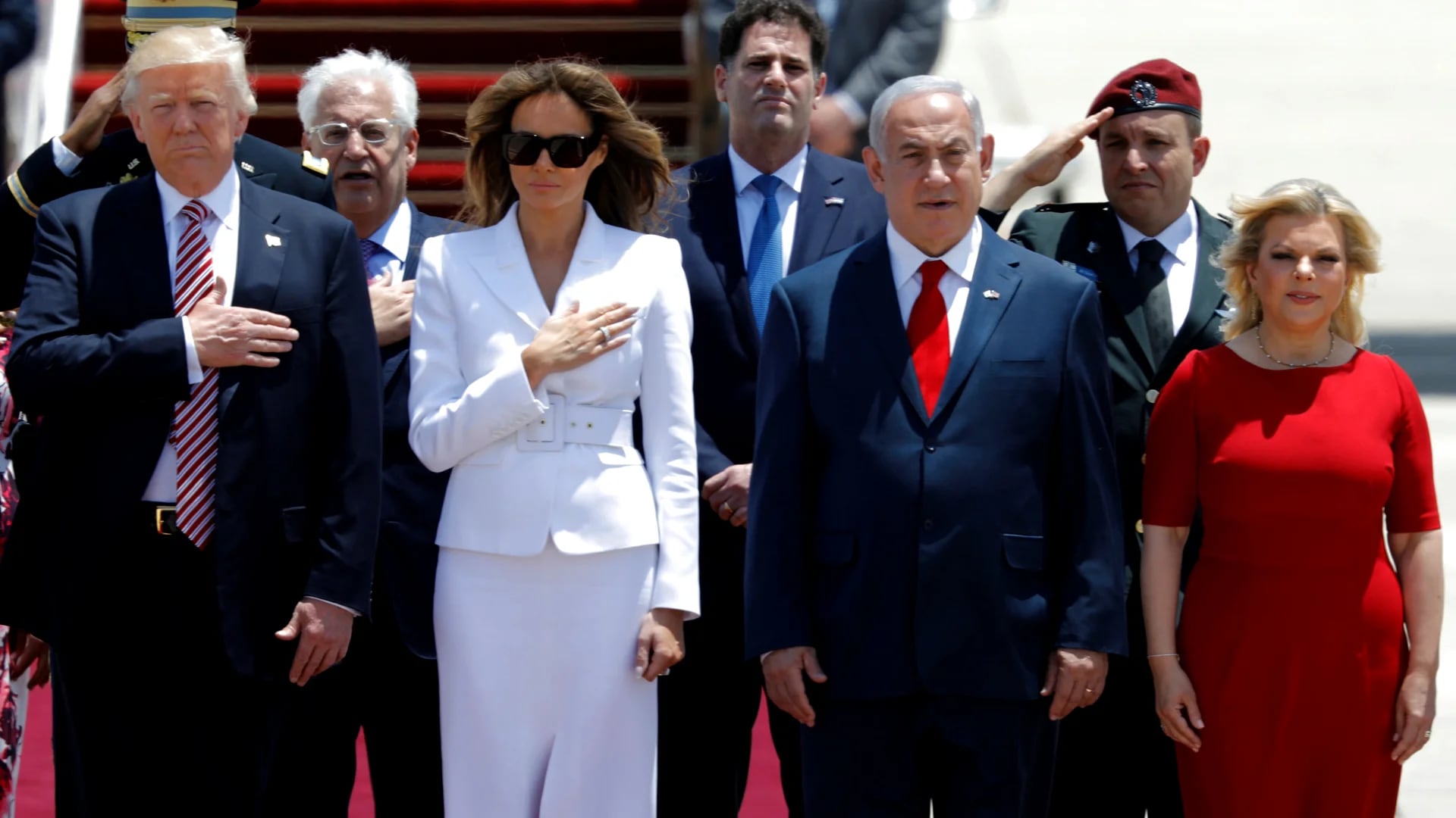 Donald Trump, su esposa Melania, el primer ministro de Israel Benjamin Netanyahu y su esposa Sara (Reuters)
