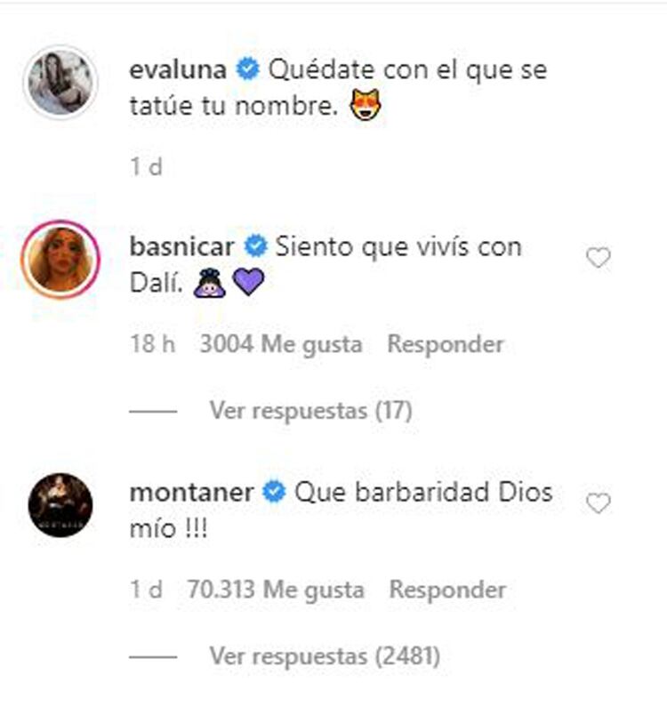 La frase de Evaluna en su posteo, y los comentarios de Brenda Asnicar y Ricardo Montaner (Foto: Instagram)