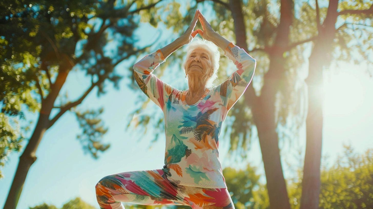 Abuela realiza posturas de yoga bajo la luz del sol en un espacio verde, evidenciando cómo la práctica de yoga mejora la flexibilidad y el bienestar mental en adultos mayores. Su compromiso con un estilo de vida saludable inspira a todas las edades a cuidar de su salud física y mental. (Imagen ilustrativa Infobae)Abuela realiza posturas de yoga bajo la luz del sol en un espacio verde, evidenciando cómo la práctica de yoga mejora la flexibilidad y el bienestar mental en adultos mayores. Su compromiso con un estilo de vida saludable inspira a todas las edades a cuidar de su salud física y mental. (Imagen ilustrativa Infobae)