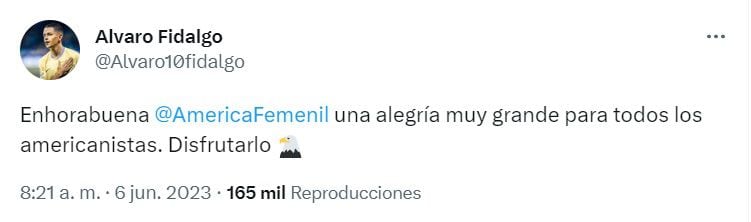 El español tuiteó tras el campeonato del conjunto femenil en el Clausura 2023. [Captura de pantalla]