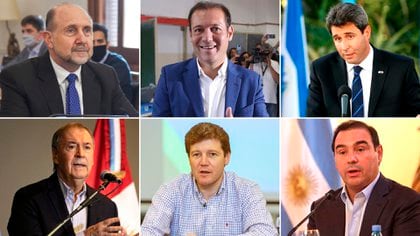 Los gobernadores Omar Perotti, Omar Gutiérrez, Sergio Uñac, Juan Schiaretti, Gustavo Melella y Gustavo Valdés 