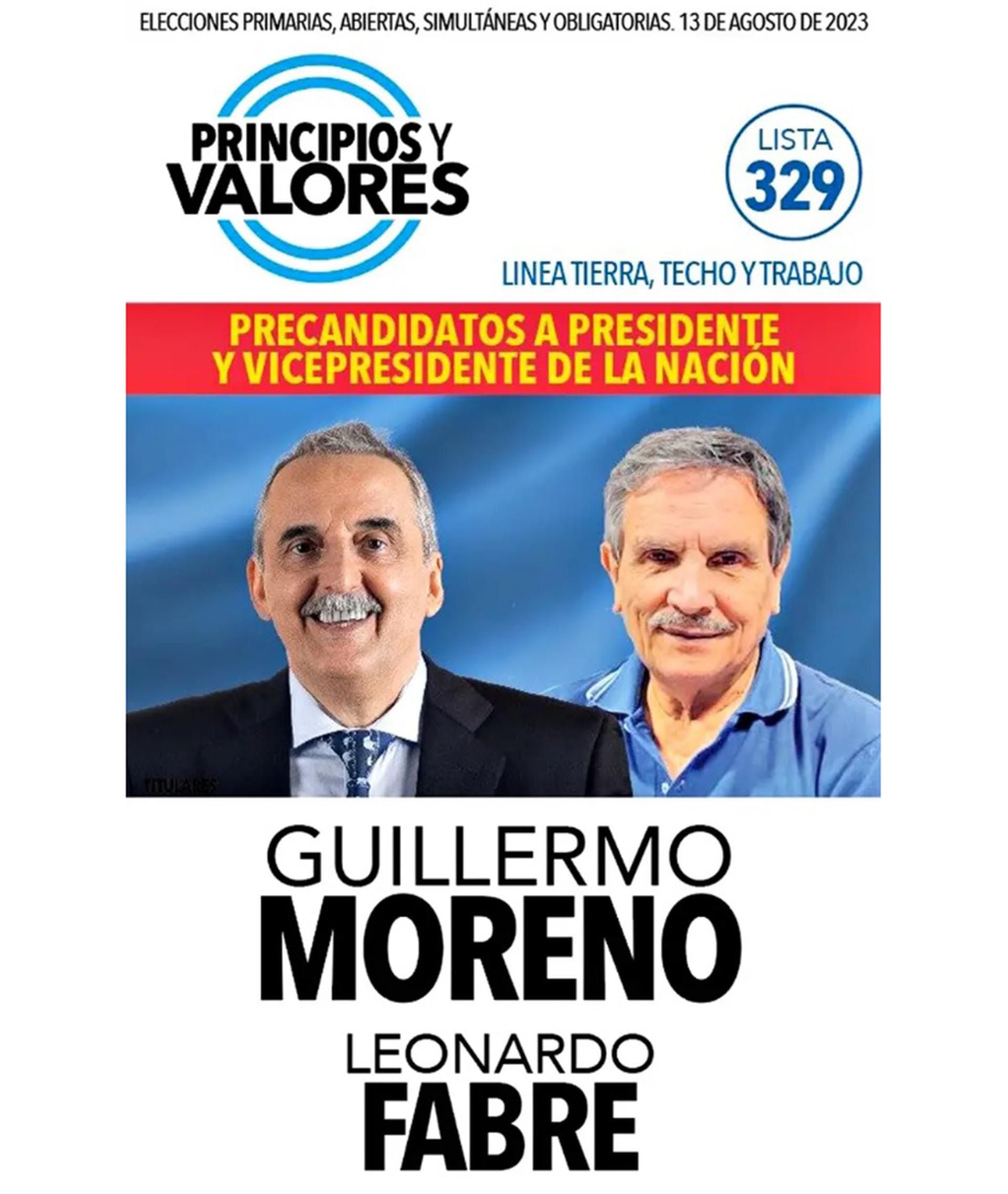 Boleta PASO 2023 Guillermo Moreno