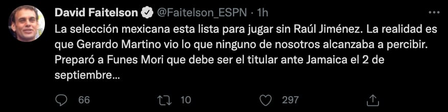 David Faitelson consideró oportuna la decisión de la Liga Premier y aseguró que Rogelio Funes Mori hará un buen papel (Foto: Twitter@Faitelson_ESPN)