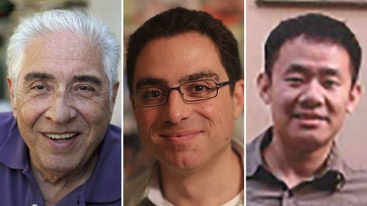 Mohamad Bagher Namazi y su hijo Siamak Namazi -que permanece preso-, y Xiyue Wang, 