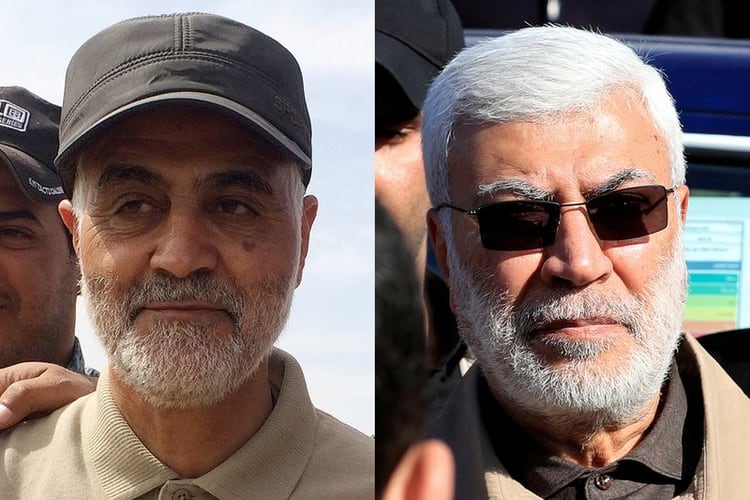 Combinación de imágenes de archivo del comandante de las Guardias Revolucionarias de Irán Qassem Soleimani (a la izquierda) y Abu Mahdi al-Muhandis, comandante de las Fuerzas de Movilización Popular de Irak. REUTERS/Stringer/Thaier al-Sudani
