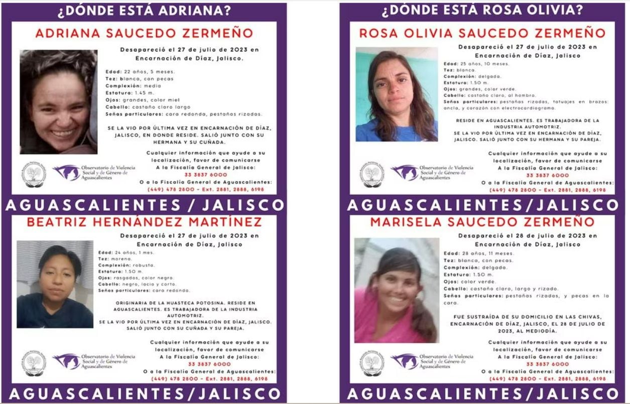 Las hermanas Saucedo Zermeño fueron secuestradas el 27 y 28 de julio en la región de Altos Norte Jalisco. Foto: facebook/ovsg.ags