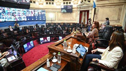 La sesión por el aborto se lleva a cabo desde las 16 en el recinto de la Cámara de Senadores (Prensa Senado)