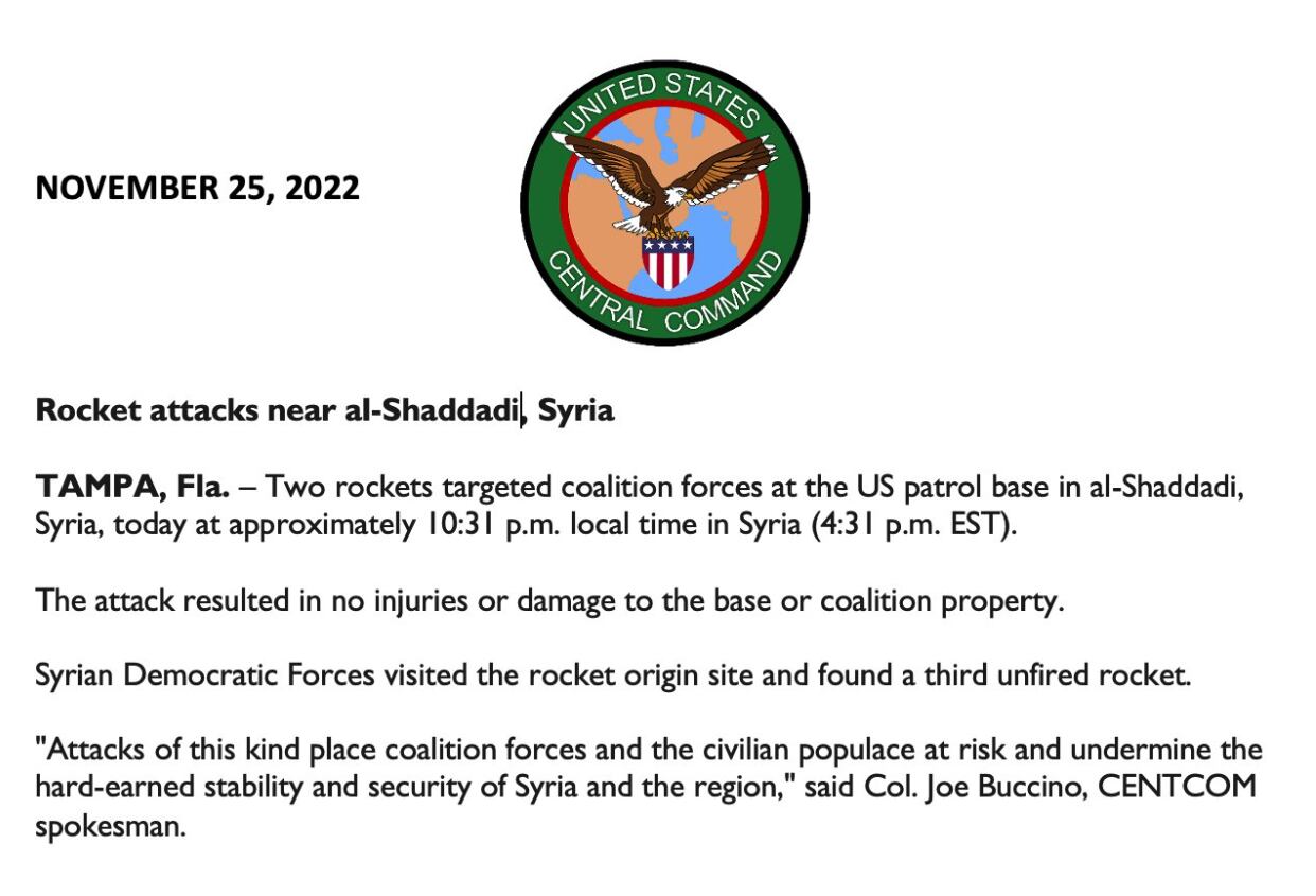 EEUU denunció que una de sus bases militares en Siria fue atacada con tres misiles que cayeron cerca de la instalación
