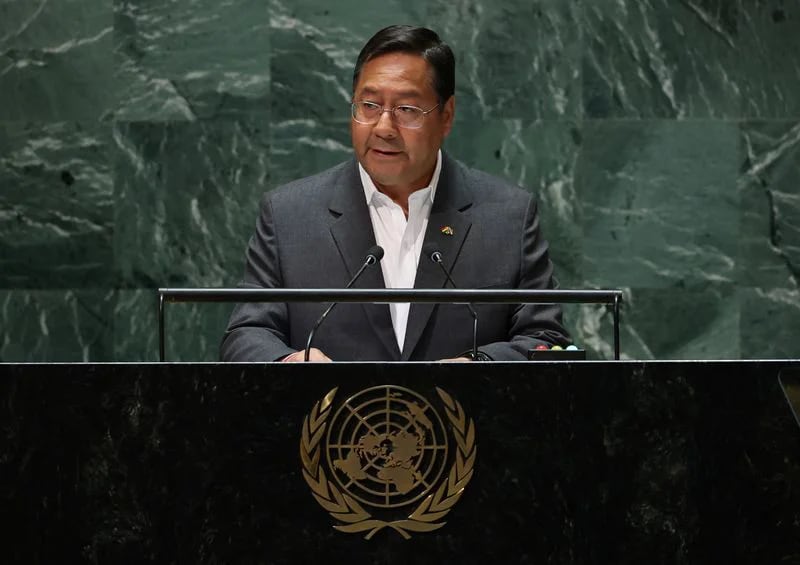 El presidente de Bolivia, Luis Arce, habla ante la 78va Asamblea de las Naciones Unidas en Nueva York, Estados Unidos. 19 sept, 2023. REUTERS/Mike Segar
