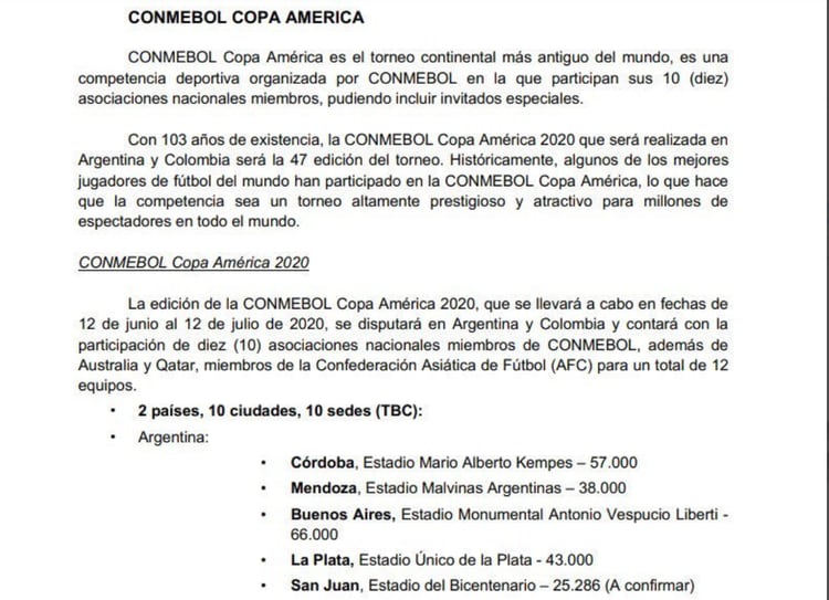 Parte del documento interno de la Conmebol