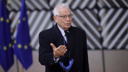 European High Representative of the Union for Foreign Affairs, Josep Borrell, speaks during European Foreign Ministers and Interior ministers Council in Brussels, Belgium, March 15, 2021.Olivier Hoslet/Pool via REUTERS