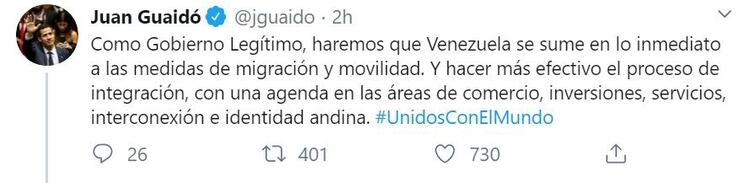 Guaidó quiere suscribir a Venezuela a los acuerdos migratorios del bloque