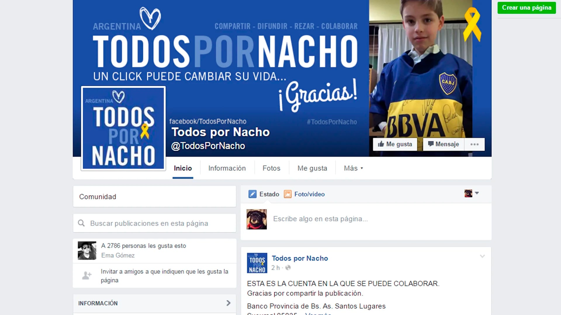 La página de Facebook de la campaña “Todos por Nacho”