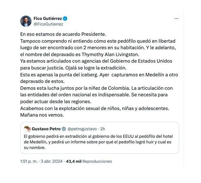Fico Gutiérrez y su mensaje a Gustavo Petro