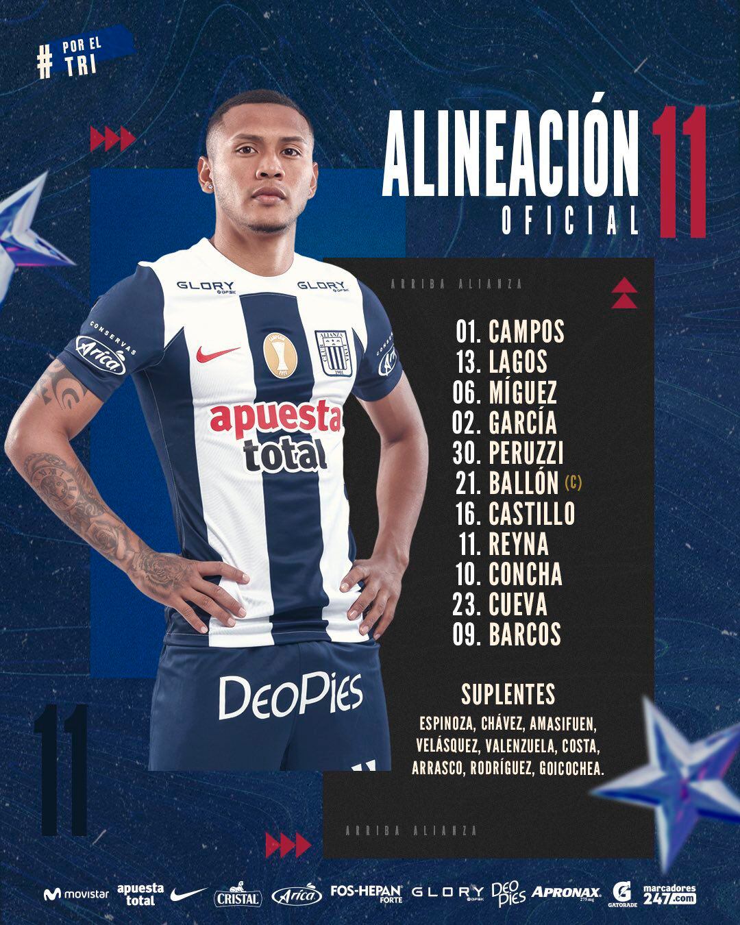 Alianza Lima vs Sport Huancayo: alineación del club 'blanquiazul' para el partido por Liga 1