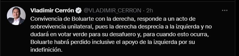 Twitter de Vladimir Cerrón.