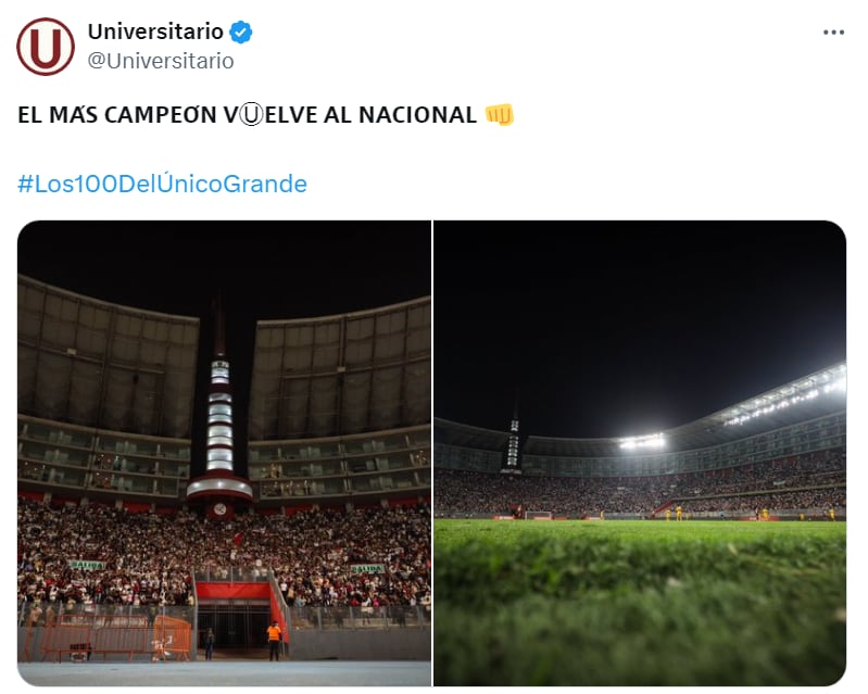 Universitario de Deportes recordó que vuelve al Estadio Nacional después de siete fechas.
