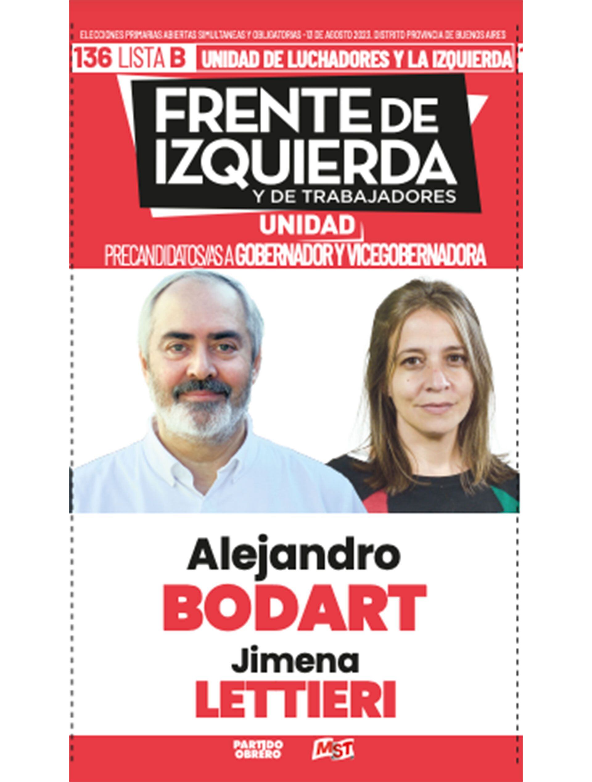 "PASO 2023 Boleta FIT - Alejandro Bodart gobernador"
