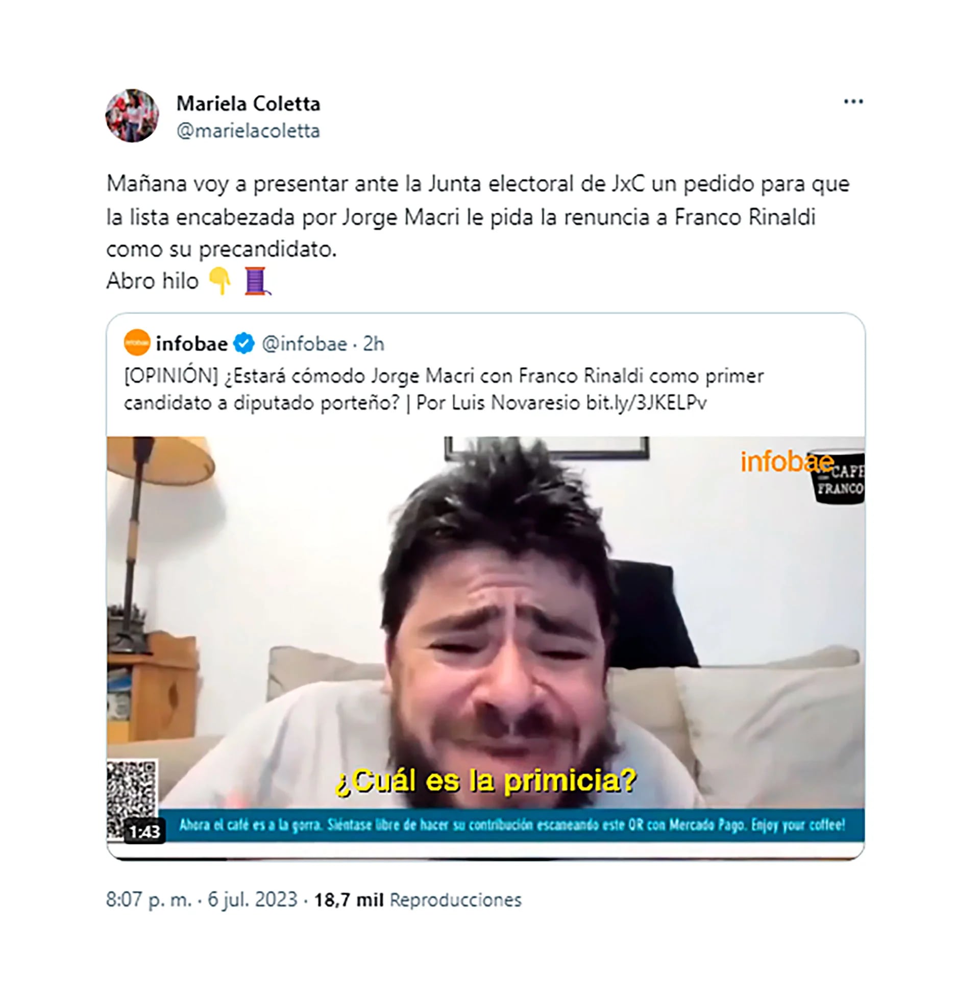 El tuit de Mariela Coletta, presidenta de la UCR porteña