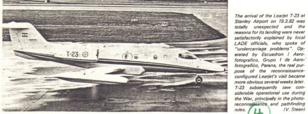19 de marzo de 1982. Un Lear Jet simuló una avería en su tren de aterrizaje, lo que levantó las sospechas en las islas. (Foto gentileza Luis A. Herrera)