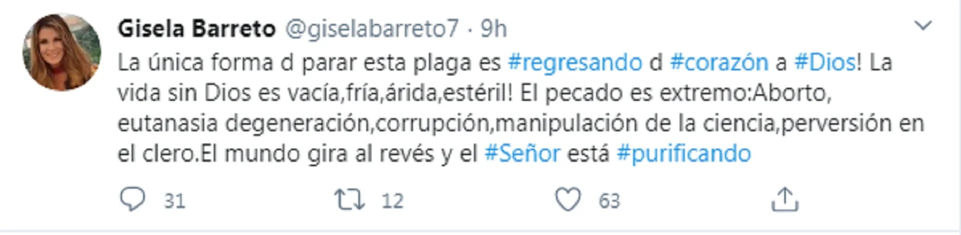 El tuit de Gisela Barreto