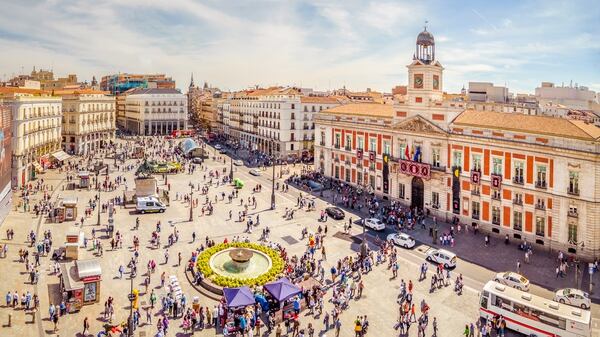 Vista aérea de La Puerta del Sol de Madrid (Getty)