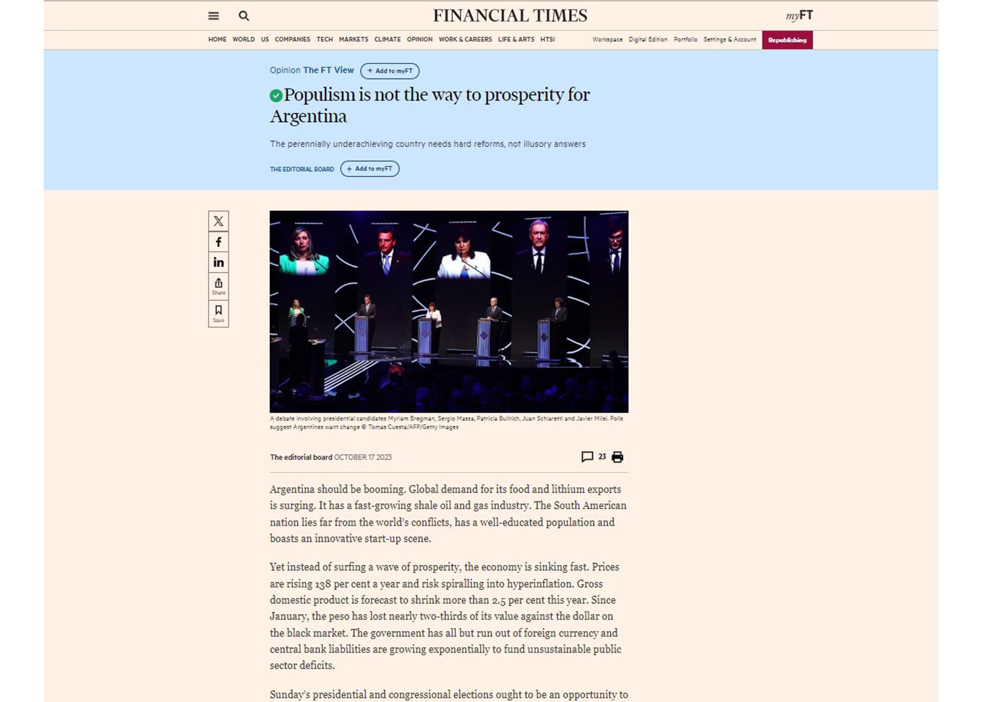 La publicación original en la web de Financial Times