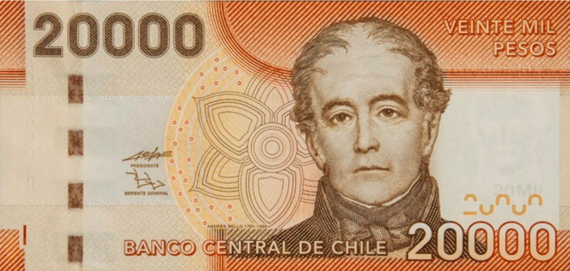 El billete de 20.000 pesos chilenos