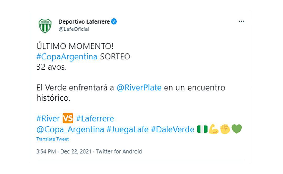La reacción de Laferrere al enterarse que enfrentará a River en la Copa Argentina